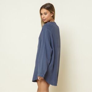 Women's Blue Button-Up Tunic